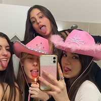 Chapeaux de Cowboy pour femmes, casquette de fête à paillettes, chapeau de Cowboy de plage à bord de plumes, de Style occidental et coréen