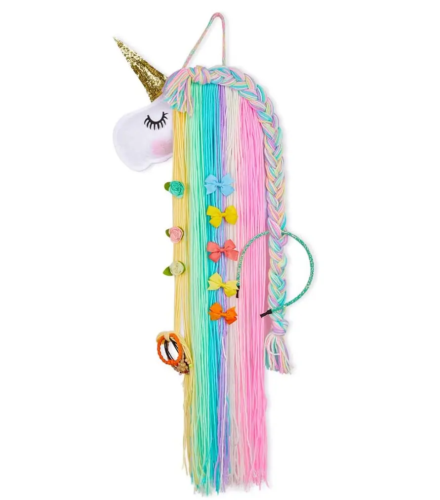 Q20437 Nursery Storage Organization Unicorn Hair Bow Holder for Girls Wall Hanging Decor and Baby Hair Clip Hanger Organizer