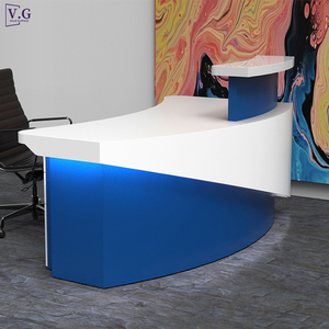 白色和蓝色弧形固体表面石材小型办公室接待前台 - Product Image 2
