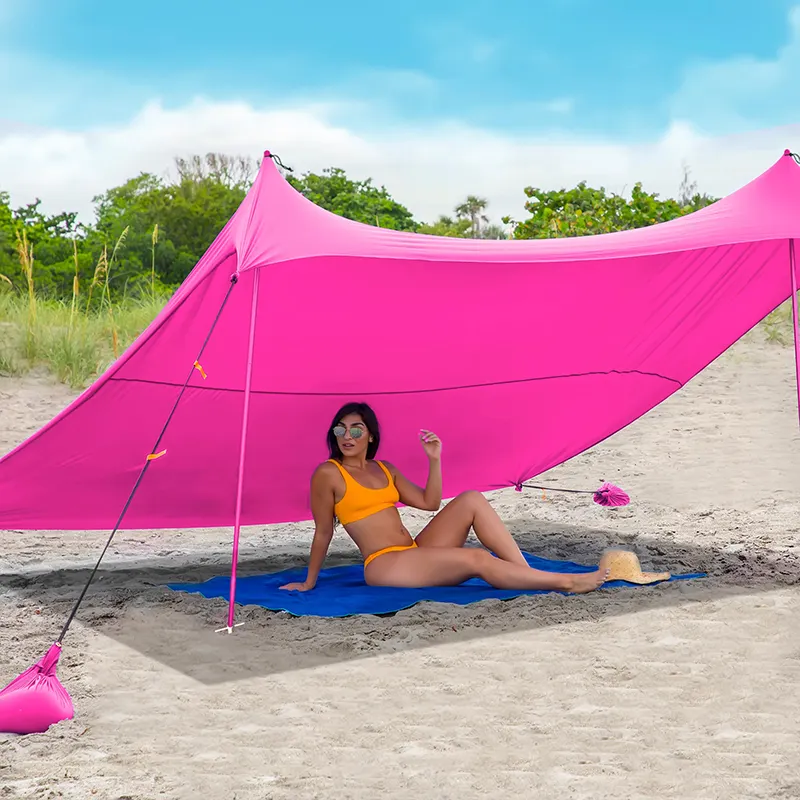 도매 야외 UPF50 + 해변 그늘 캐노피 팝업 태양 대피소 알루미늄 기둥 지원 비치 텐트 캠핑 피크닉