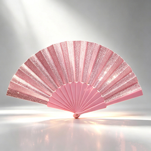 Abanico de Mano de Plástico Brillante de 23 cm con Tela Brillante para Mujeres, Accesorios para Fiestas y Festivales, Venta al Por Mayor - Product Image 3