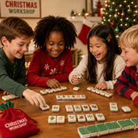 Juego de Mahjong Americano Premium de Navidad, Tablero de Mahjong Acrílico Multicapa, Regalo Navideño para Niños y Niñas