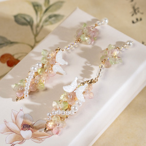 Pinzas para el cabello de estilo antiguo para niñas, accesorios para el cabello tradicionales con borlas Hanfu, lindas pinzas con mariposas y flores, pinzas laterales retro. - Product Image 2