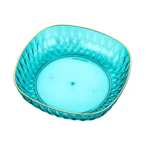 China Manufacturer's Transparent PP Plastic Fruit Bowl Clear Reusable Tray Fruit Plate Container Lightweight Wheat Pattern