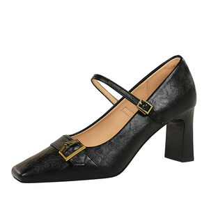 8293-1 <span class=keywords><strong>Scarpe</strong></span> da Donna Stile Europeo e Americano con Tacco Alto Punta Quadrata Tacco Spesso Basso Profilo Tacco Sottile Fibbia in Metallo - Product Image 1