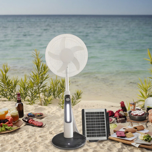 Ventilador oscilante de 16 pulgadas con 5 aspas de plástico, malla metálica, funciona con energía solar y batería, con motor sin escobillas y control remoto. - Product Image 6