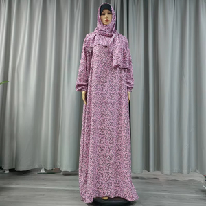 Nouvelle Abaya Longue en Tissu Rayonne Coton Imprimé Floral OEM, Robe Musulmane Modeste avec Voile, Kaftan Femme, Vêtement Jilbab de Dubaï - Product Image 2