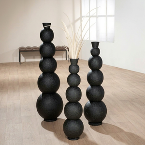 Juego de Jarrones de Metal Negro Hechos a Mano, Diseño Esférico Apilable Minimalista para Decoración de Inauguración de Casa - Product Image 1