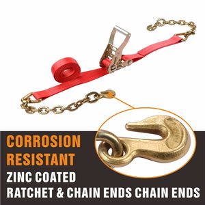 工場直送 工業用貨物 2インチ 30フィート ラチェット式タイダウンストラップ チェーンアンカー付き - Product Image 2