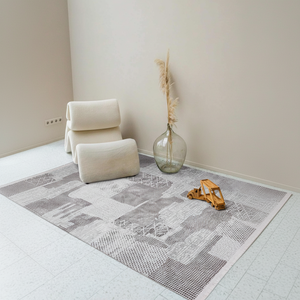 Alfombra de terciopelo marrón visón de poliéster lavable de 10 mm con diseño abstracto de patchwork, base antideslizante, moderna, turca, venta al por mayor, tamaño personalizado - Product Image 1