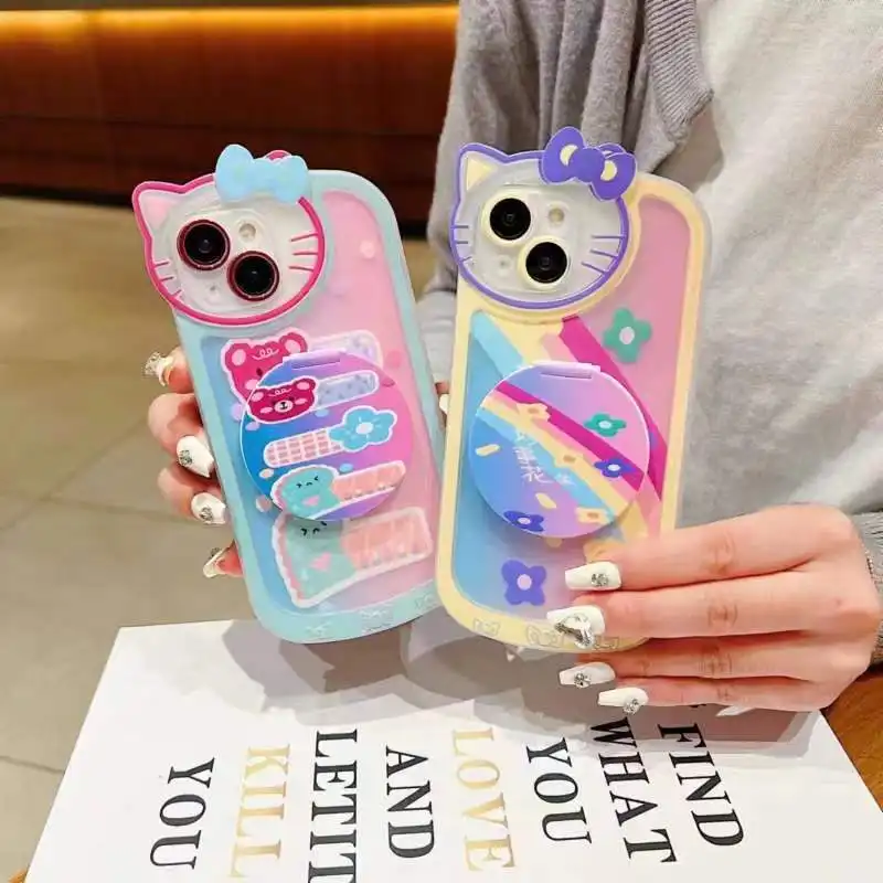 カスタムかわいいハローキティ電話ケースiphone 13 12 11 14 promaxミラースマホケース女の子用carcasas para celulares