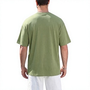 Camiseta de Algodón Verde Oliva Sólido para Hombre, Manga Corta, Cuello Redondo, Corte Holgado, Estilo Casual, Tejido Jersey, Deportiva, 180g, Secado Rápido - Product Image 5
