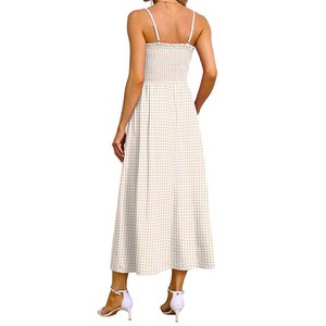 Robe longue décontractée bohème pour femme, à bretelles spaghetti, smockée avec poches, collection été-printemps 2026, épaules dénudées, idéale pour la plage - Product Image 5