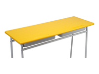 Bureau double pour étudiants en contreplaqué avec structure métallique à tubes ronds, table 2 places avec tiroir pour l'école et l'étude à domicile des enfants