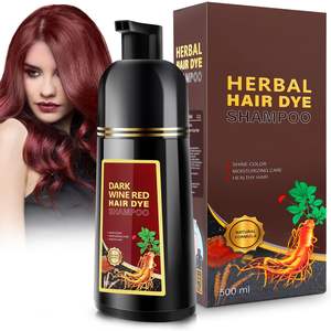 Sampo Pewarna Rambut Herbal 3-in-1 Merah Anggur Tua 500ml Formula Krim Halus untuk Menutupi Uban Penggunaan Salon untuk Wanita dan Pria - Product Image 1