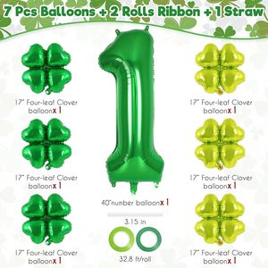 Ballon Chiffre 1 Anniversaire Trèfle à Quatre Feuilles 40 Pouces Vert en Aluminium Décoration de Fête Thème Fête de la Saint-Patrick Chiffres Interchangeables de 0 à 9 - Product Image 2