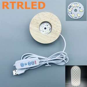Wooden Round Lighted Base 3D Carved Inside Crystal Star <strong>Table</strong> Lamp Wood Base Cylinder <strong>Light</strong> Display Base Stand - Product Image 3