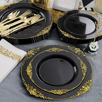Assiettes en plastique jetables pour fêtes, décorations gaufrées, design royal, bord doré, fournitures pour mariages et anniversaires, vaisselle
