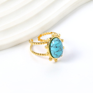 Fashion <b>Rings</b> Women's Gold Tone Stone Inlay Bezel Setting Oval Gemstone <b>Adjustable</b> <b>Ring</b> Gift Jewelry - Product Image 4