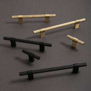 Luxury Brass Handle Knurled Texture Pull <strong>Black</strong> Brushed Brass Long Handle Minimalist Cabinet Pull Wardrobe <strong>Knob</strong> - Product Image 5