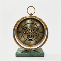 Horloge de table vintage à engrenages apparents, base en marbre et bois massif, décoration de luxe pour la maison, horloge de cheminée pour salon, bureau, hôtel, ornement de bureau