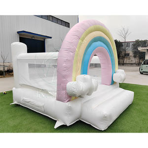 Casa Inflable de Brinco con Diseño de Arcoíris Pastel y Nubes Blancas - PVC Comercial Personalizable para Alquiler de Fiestas Infantiles en Interiores/Exteriores - Product Image 5