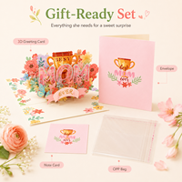 Carte de vœux 3D pop-up pour la fête des mères, faite à la main, découpée au laser, avec fleurs, cadeau pour maman