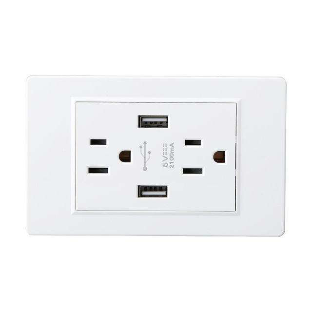 118 New Design PC Plate Wall Charging Power Switch US 6 Port With 2 USB Wall Outlet