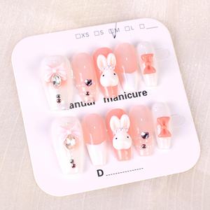 เล็บปลอมทำมือขายส่ง เล็บอะคริลิกหรูหรา 3 มิติ ปิดเต็มเล็บ ทรงโลงศพ ลายผีเสื้อ ปลายเล็บแบบฝรั่งเศส คุณภาพสูง - Product Image 4