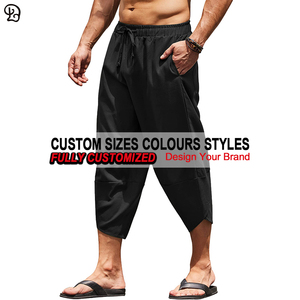 Pantalons Capri Harem <span class=keywords><strong>en</strong></span> Coton et <span class=keywords><strong>Lin</strong></span> <span class=keywords><strong>pour</strong></span> Hommes Personnalisés Légers et Amples Shorts 3/4 avec Cordon de Serrage Taille Élastique Décontractés Plage Bohème Yoga - Product Image 5