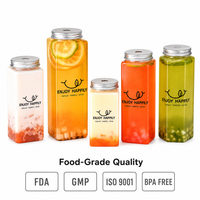 Nouvelle bouteille en plastique PET vide de 12 x 16 oz, forme carrée française, pour le stockage de jus, café infusé à froid fait maison, smoothies et lait