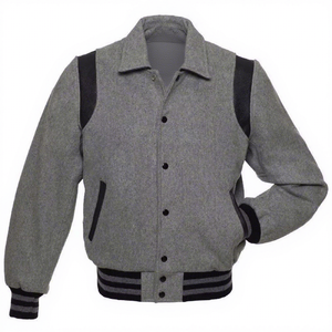 Veste varsity grise pour homme, col rabattu, fermeture boutonnée, vêtement d'extérieur décontracté pour l'automne, manches régulières, matière laine et polyester - Product Image 5