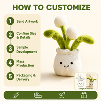 Mainan Tanaman Pot Plush dengan Wajah Tersenyum dan Daun Pom Pom, Tanaman Boneka Hijau Lembut untuk Dekorasi Rumah