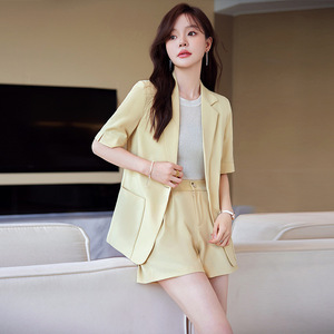 Women's Suit Set Three Quarter Sleeve Blazer Shorts Set Summer Breathable Woven Elegant Style - Product Image 2