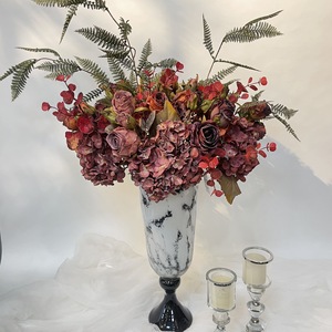 Fleurs Artificielles 4 Têtes Rose <span class=keywords><strong>Marie</strong></span>, Style Rétro Européen, Couleurs Luxe Léger, Bords Brûlés, Décoration Nordique pour Table à Manger et Salon - Product Image 2