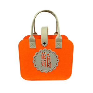 Customized <b>Felt</b> Tote Bags Orange <b>Red</b> 25x30x14.7cm Heat Transfer Printing Square Shape Promotional Gift Bags - Product Image 4