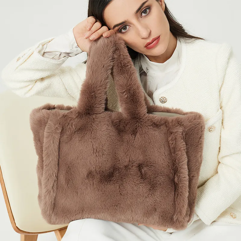 Autumn And Winter Fashion Large Faux Fur Women's Tote Bag Fluffy Soft Plush Lady Hand Bags