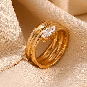 Stainless Steel 18K Gold Plated North Star Zircon Signet Ring <b>Retro</b> Niche Unisex Versatile Closed Personalized Band - Product Image 5