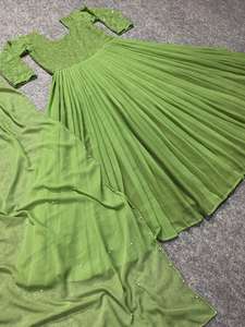 Designer à la mode pleine broderie lourde séquence robe de travail indien pakistanais fête porter bas Dupatta entièrement cousu Premium - Product Image 2