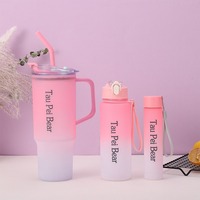 Ensemble de 3 Bouteilles d'Eau en Plastique Portables à Couleurs Dégradées pour l'Extérieur – Gobelet Sport Réutilisable avec Paille et Poignée