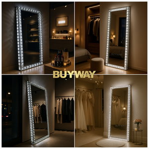 Miroir de salon professionnel de 190 cm avec cadre LED en cristal, miroir de pleine longueur en verre de sécurité de 4 mm, miroir de vanité pour salon de beauté, miroir pour salle de spa - Product Image 3