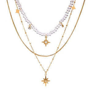Collar de Moda de Acero Inoxidable 18K con Triple Capa de Diamantes y Collar de Estrella con Cuentas Transparentes - Product Image 1