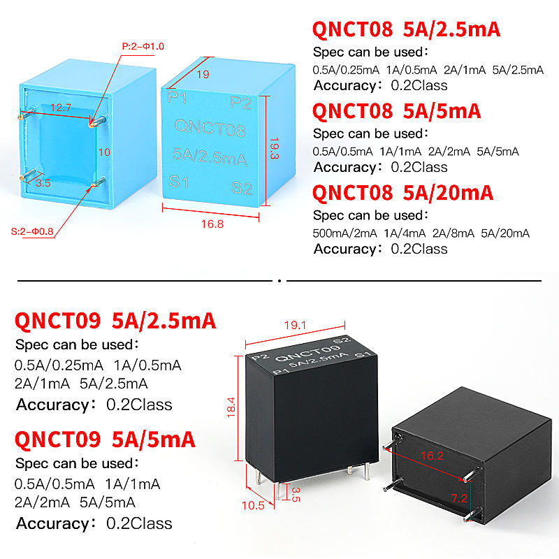 Pcb Mount Current Transformer CT QNCT02 10A/10mA 50A 25mA 10A/5mA 20A/20mA Small Current Transducer AC Precision Current Sensor