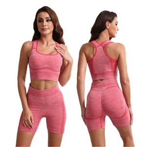 OEM Women's Plaid Seamless Yoga Shorts Suit High Elasticity Comfortable Back Design Detachable Chest <b>Pad</b> 100% Nylon 2-Piece Set - Product Image 2