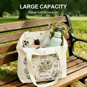<span class=keywords><strong>Borsa</strong></span> Tote con Motivo Floreale Estetico <span class=keywords><strong>per</strong></span> Donne - Chiusura Magnetica, Tasca Interna con Cerniera, in Tela di Cotone <span class=keywords><strong>per</strong></span> Uso in Cucina/Spesa - Product Image 3