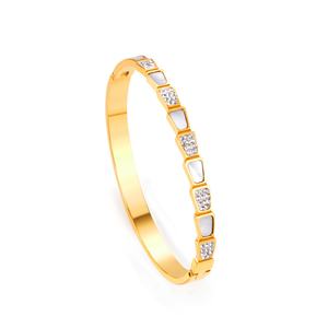 กำไลข้อมือทรงหกเหลี่ยมประดับเพชรซิคอนชุบทอง 18K สไตล์ทันสมัย ทำจากสแตนเลสสตีลสำหรับผู้หญิง - Product Image 1
