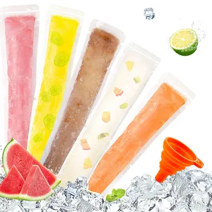 Özel biyobozunur taşınabilir kilitli plastik buz Pop krem yoğurt tüpleri Popsicle paketi kalıp dolum huni ile kılıf çanta