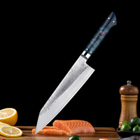 Couteau Kiritsuke de cuisine japonais à lame forgée à la main en ambre de 8 pouces avec manche en bois