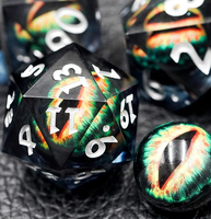 Jeu de dés dés en résine transparente avec effet œil de dragon intégré et chiffres en argent pour jeux de rôle Donjons Dragons