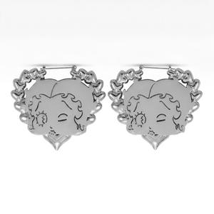 Orecchini a Cerchio UWIN Hip Hop Betty Boop a Forma di Cuore in Stile Bambù, Placcati in Oro 18K PVD, Orecchini con Personaggi dei Cartoni Animati Y2K - Product Image 2